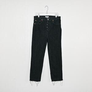RE/DONE Women's High Rise 70's Stove Pipe Denim Jeans Stoned Noir Black Size 30